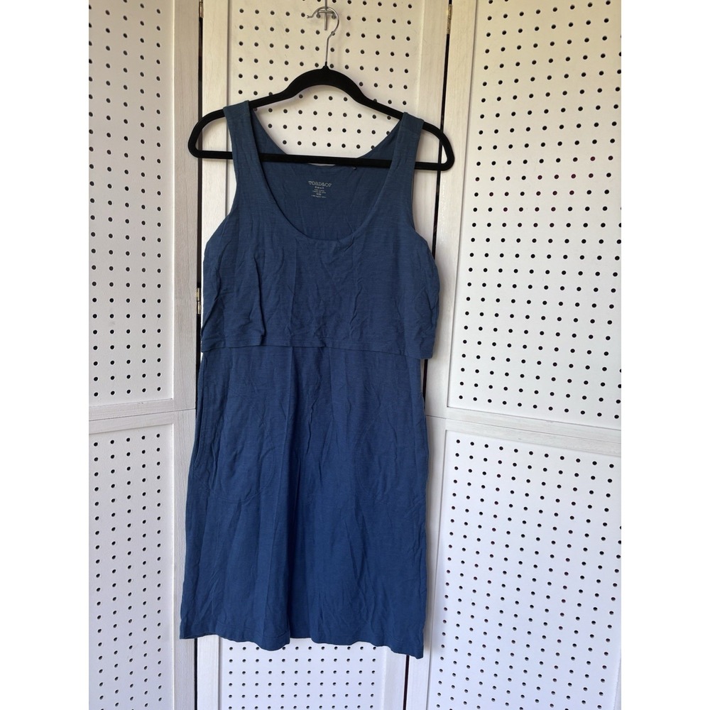 Toad & Co Paintbrush Tank Dress Women's Small Blue Organic Cotton Knit Layered